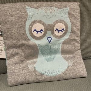 FS Baby Glitter Glasses Sleeping Owl Gray Teal Blue Baby Blanket New